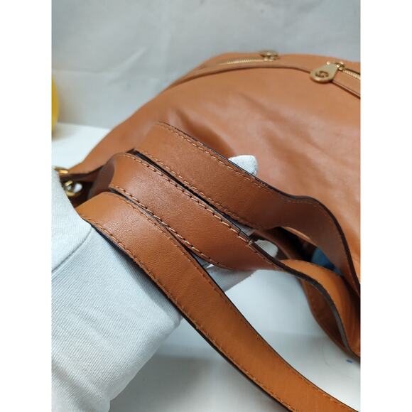Michael Kors Jamesport Tan Brown Leather Zipper Pockets Chain Strap Shoulder Bag - Picture 6 of 16